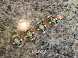 Vintage Sterling Silver Bracelet Fire Opal Foil Art Glass Made in Taxco Mexico