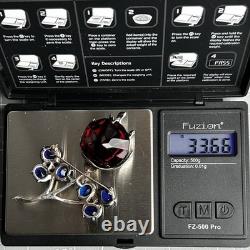 Vintage Sterling Silver Brooch Pin Faceted Red Blue Glass Floral Rhinestone READ