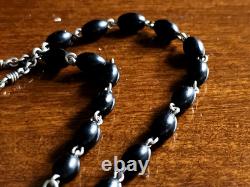 Vintage Sterling Silver Celluloid Bead Rosary & Vtg Red Moroccan Blown Glass Box