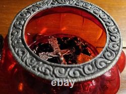 Vintage Sterling Silver Celluloid Bead Rosary & Vtg Red Moroccan Blown Glass Box