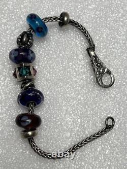 Vintage Sterling Silver Charm Bracelet 7.5 Fits 7 Glass & Silver Charms Heavy
