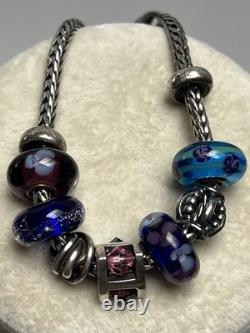 Vintage Sterling Silver Charm Bracelet 7.5 Fits 7 Glass & Silver Charms Heavy