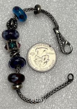 Vintage Sterling Silver Charm Bracelet 7.5 Fits 7 Glass & Silver Charms Heavy