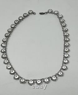 Vintage Sterling Silver Clear Crystal Rock Quartz Riviere Necklace 28.74g 15-16