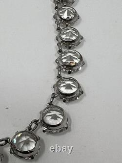 Vintage Sterling Silver Clear Crystal Rock Quartz Riviere Necklace 28.74g 15-16