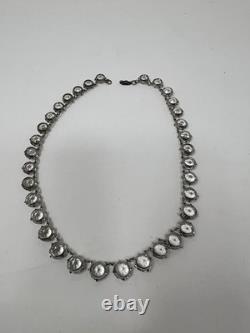 Vintage Sterling Silver Clear Crystal Rock Quartz Riviere Necklace 28.74g 15-16