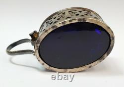Vintage Sterling Silver Cobalt Blue Glass Mini Pitcher Creamer