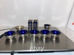 Vintage Sterling Silver Cobalt Glass Blue Antique Art Deco