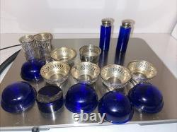 Vintage Sterling Silver Cobalt Glass Blue Antique Art Deco