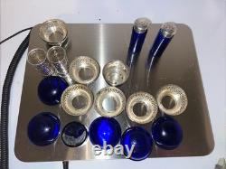 Vintage Sterling Silver Cobalt Glass Blue Antique Art Deco