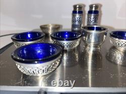 Vintage Sterling Silver Cobalt Glass Blue Antique Art Deco