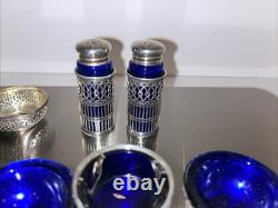Vintage Sterling Silver Cobalt Glass Blue Antique Art Deco