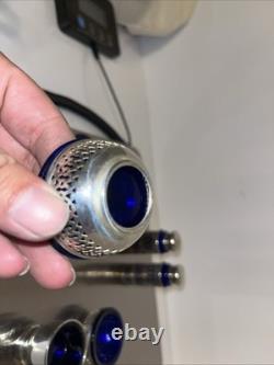 Vintage Sterling Silver Cobalt Glass Blue Antique Art Deco