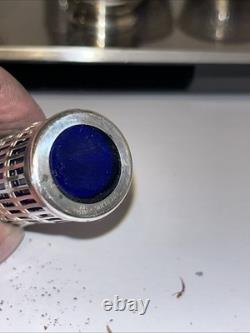 Vintage Sterling Silver Cobalt Glass Blue Antique Art Deco