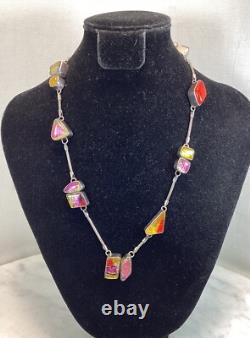 Vintage Sterling Silver Dichroic Art Glass Necklace