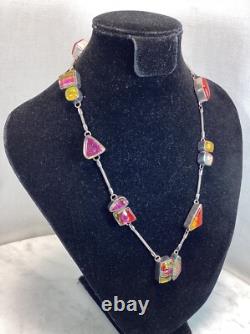 Vintage Sterling Silver Dichroic Art Glass Necklace
