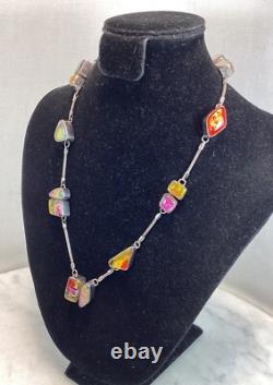 Vintage Sterling Silver Dichroic Art Glass Necklace