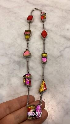 Vintage Sterling Silver Dichroic Art Glass Necklace