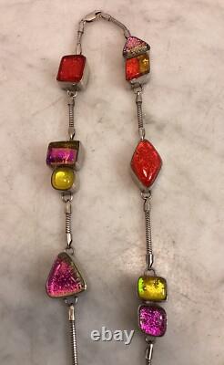 Vintage Sterling Silver Dichroic Art Glass Necklace