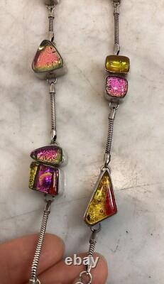 Vintage Sterling Silver Dichroic Art Glass Necklace