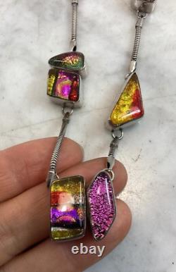 Vintage Sterling Silver Dichroic Art Glass Necklace