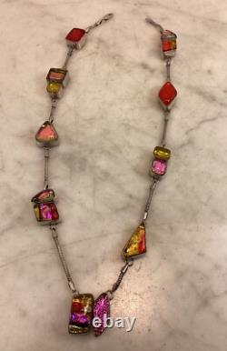 Vintage Sterling Silver Dichroic Art Glass Necklace