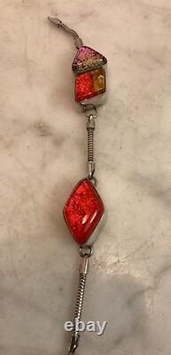 Vintage Sterling Silver Dichroic Art Glass Necklace