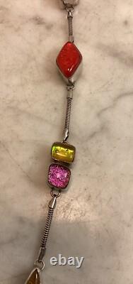Vintage Sterling Silver Dichroic Art Glass Necklace