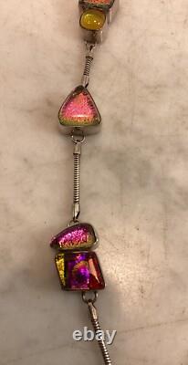 Vintage Sterling Silver Dichroic Art Glass Necklace