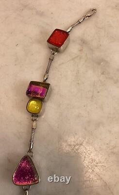 Vintage Sterling Silver Dichroic Art Glass Necklace