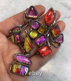 Vintage Sterling Silver Dichroic Art Glass Necklace