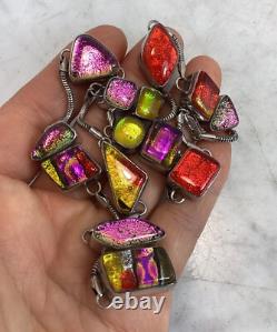 Vintage Sterling Silver Dichroic Art Glass Necklace