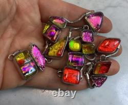 Vintage Sterling Silver Dichroic Art Glass Necklace