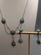 Vintage Sterling Silver Festoon Necklace Earrings Mottled Green Art Glass