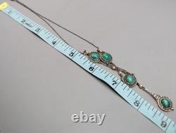 Vintage Sterling Silver Festoon Necklace Earrings Mottled Green Art Glass
