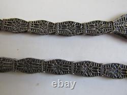 Vintage Sterling Silver Filagree Bracelet with Center Glass & Crystal -needs pin