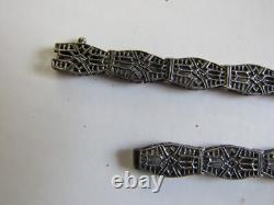 Vintage Sterling Silver Filagree Bracelet with Center Glass & Crystal -needs pin