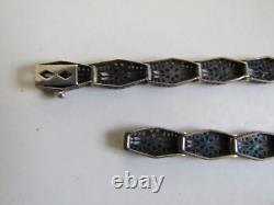 Vintage Sterling Silver Filagree Bracelet with Center Glass & Crystal -needs pin