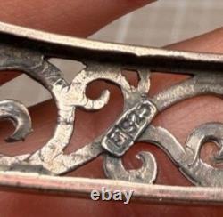 Vintage Sterling Silver Filigree Hinged Bracelet Red Glass Stones Art Deco Style