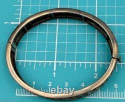 Vintage Sterling Silver Filigree Hinged Bracelet Red Glass Stones Art Deco Style