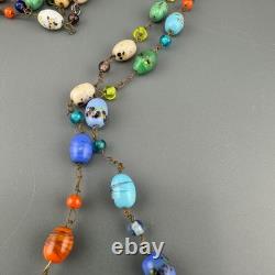 Vintage Sterling Silver Filigree Purse Pendant Necklace Lampwork Glass Beads 37