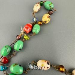 Vintage Sterling Silver Filigree Purse Pendant Necklace Lampwork Glass Beads 37