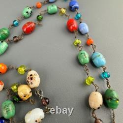 Vintage Sterling Silver Filigree Purse Pendant Necklace Lampwork Glass Beads 37