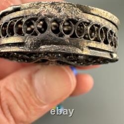 Vintage Sterling Silver Filigree Purse Pendant Necklace Lampwork Glass Beads 37