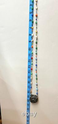 Vintage Sterling Silver Filigree Purse Pendant Necklace Lampwork Glass Beads 37