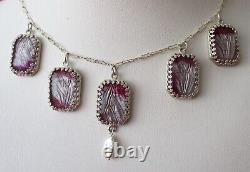 Vintage Sterling Silver Fuchsia Butterfly Wing Necklace