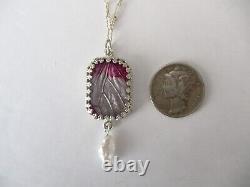 Vintage Sterling Silver Fuchsia Butterfly Wing Necklace