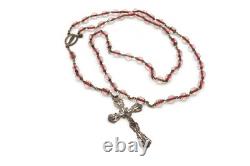 Vintage Sterling Silver Glass Bead Rosary