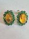 Vintage Sterling Silver Glass Cabochon & Rhinestone Clip-on Earrings