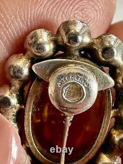 Vintage Sterling Silver Glass Cabochon & Rhinestone Clip-on Earrings